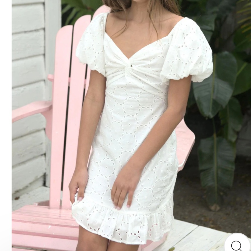 Katie J White Eyelet Puff Sleeve Phoebe Dress